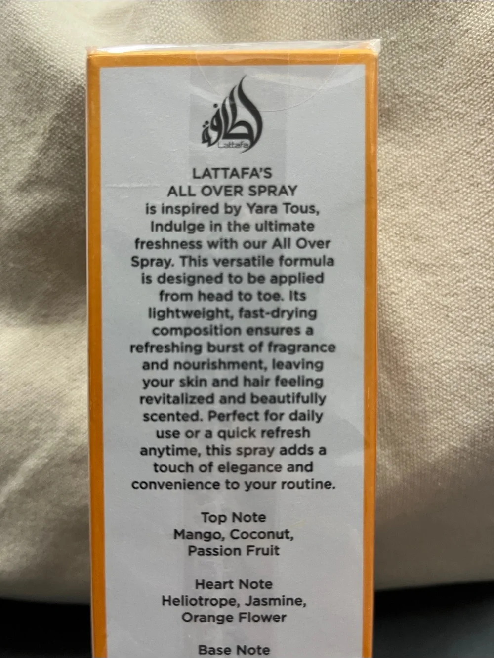 NIB Lattafa Yara Tous All Over Spray - Orange & White 150ml 5.07fl oz
